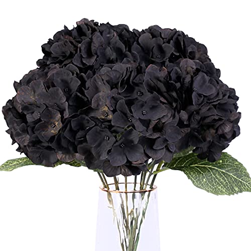 Black Artificial Hydrangea Flower Bouquets - 2 Pcs, 5 Heads Each, Home & Wedding Decor