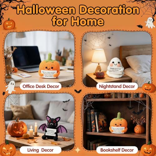 Halloween Crochet Animal Decorations Set - Pumpkin Ghost Bat, 3 Pieces