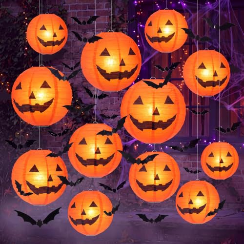 Halloween Party Decoration Set with Lanterns, Bats, LED Tea Lights & Hooks