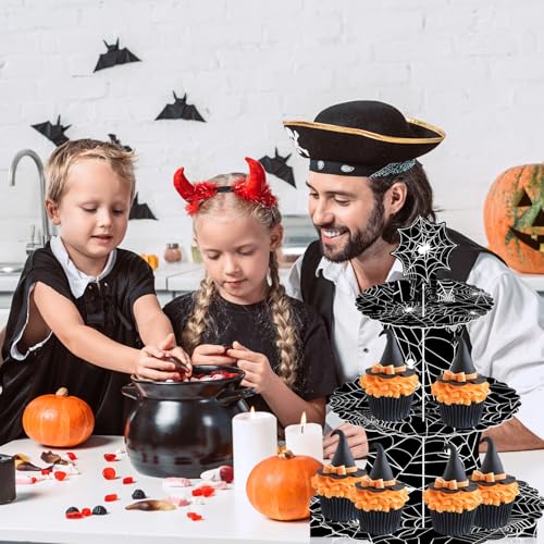 Spider Web Cupcake Stand 3 Tier Party Dessert Tower - Kid Funny Birthday Supplies, Variation: Spider