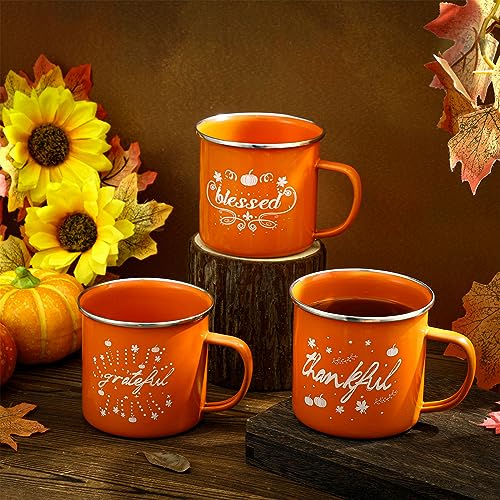 Enamel Pumpkin Coffee Mugs Set - 16 oz Fall Autumn Thanksgiving Holiday