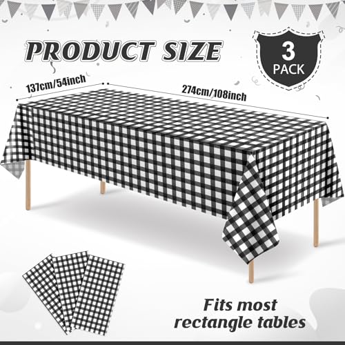 Black and White Gingham Disposable Tablecloths Set - Black / 3 - 54x108 Inch for Parties