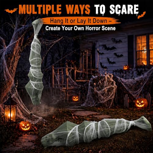 Halloween Hanging Corpse Decorations Set with Spiders and Bat Stickers - 72 Inch