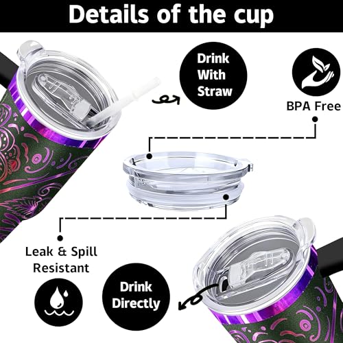 40 oz Skull Laser Engraved Tumbler with Handle & Lid - Purple Variation