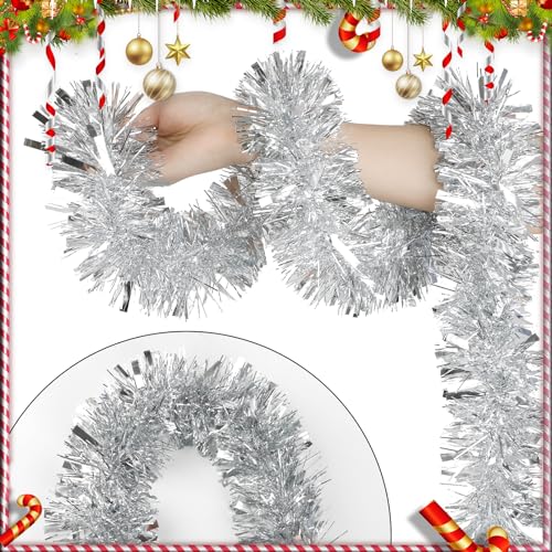 33 Feet Silver Tinsel Garland Pack of 2 - Christmas Metallic Hanging Decor