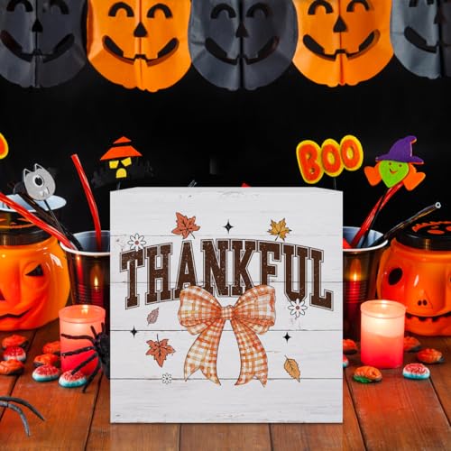 Thanksgiving Fall Decorations Bow Wooden Box Sign for Holiday Home Decor
