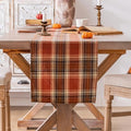 AQOTHES Fall Thanksgiving Rust Orange Plaid Table Runner 13x108 Inches