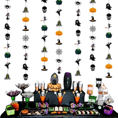 Black Ghost Witch Bat Spider Halloween Garlands - Pre-Strung 4 Pack