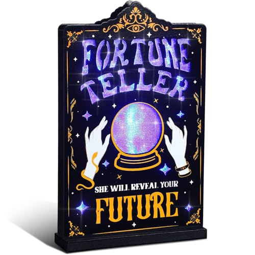 Halloween Fortune Teller LED Tabletop Sign - Spooky Gothic Decor with Blue Glow
