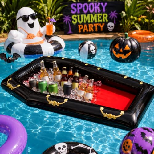 Inflatable Coffin Cooler Pool Float Drink Holder 52-Inch Red Party Accessory