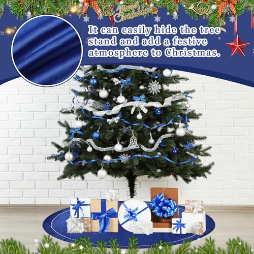 Blue Velvet Tree Skirt 72 Inch for 7.5-12 Ft Christmas Trees - Luxury Holiday Decor - Blue / 72inch