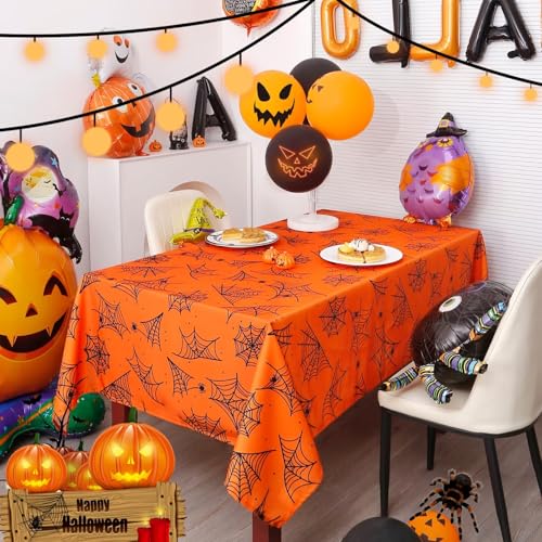 Orange Rectangular Halloween Tablecloth 60 x 102 Inch Waterproof Washable Decor