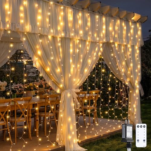 Warm White 900 LED Curtain Lights 9.5x29.5ft Outdoor Indoor String Decor