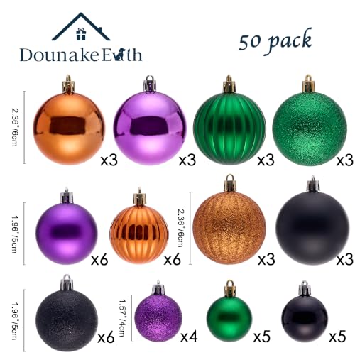 Halloween Ornaments Set - Black, Orange, Purple, Green, 50 Pieces for Tree Decor
