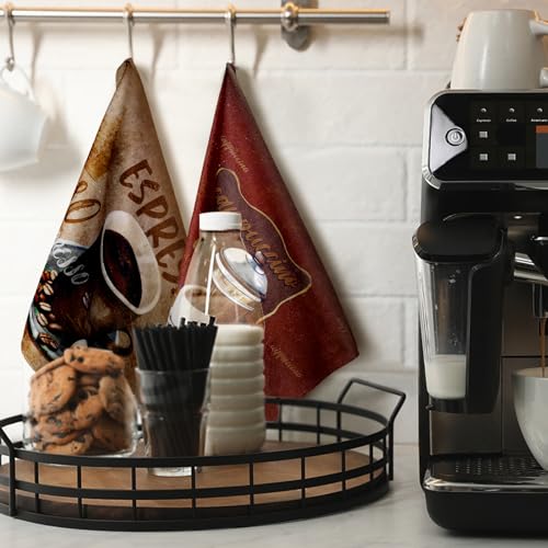 Coffee Themed Kitchen Towels Set - 6 Stylish Microfiber Dish Towels