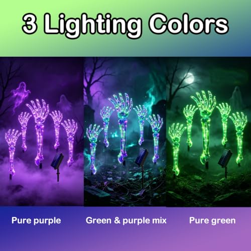 5-Pack Solar Halloween Skeleton Arm Stake Lights - Purple & Green Outdoor Pathway Decor