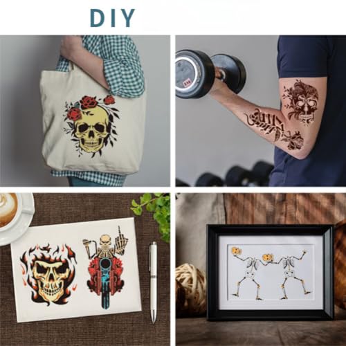 Halloween Skull Stencils Set - Large Reusable Wall Art & Craft Templates - Rose Skull Variation