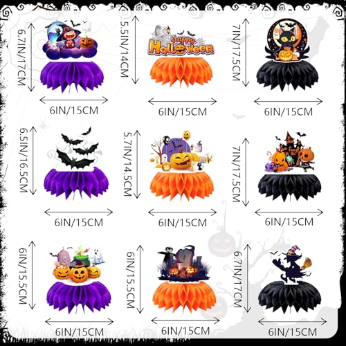 Halloween Honeycomb Centerpieces Set - 9 Festive Table Decorations for Parties