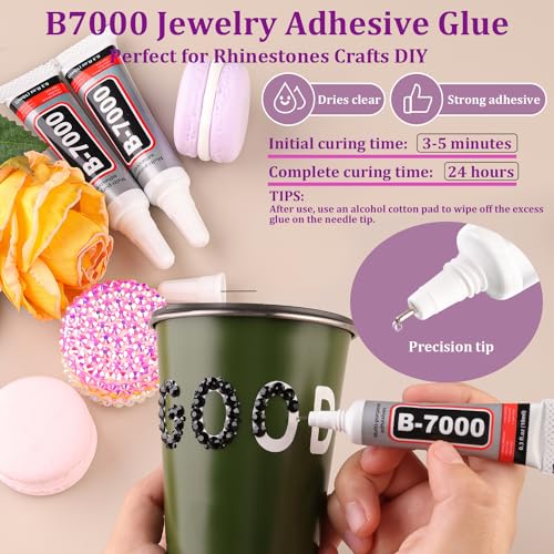 Black Flatback Rhinestones Crafting Kit with Glue Small Pack - B7000 Jewelry Adhesive