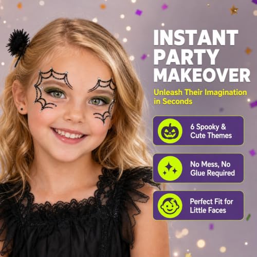 Animal-Themed Glitter Face Stickers - Reusable Gold Sparkling Face Tattoos for Halloween & Parties - 6 Pack Variation: Glitter, Sparkling