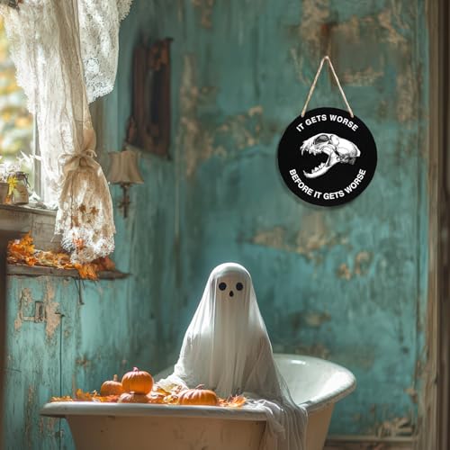 Gothic Skeleton Wood Sign Decor - Halloween Wall Art for Front Door - Variation Gothic22