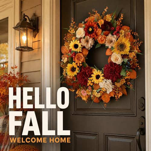 24 Inch Fall Wreath for Front Door Autumn Sunflowers & Seasonal Decor
