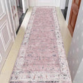 Pink Boho 2x6 ft Washable Hallway Runner Rug - Non Slip Vintage Entryway Carpet