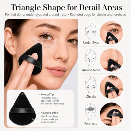 Black 6-Piece Triangle Powder Puffs - Velour Makeup Sponges for Loose & Compact Powder