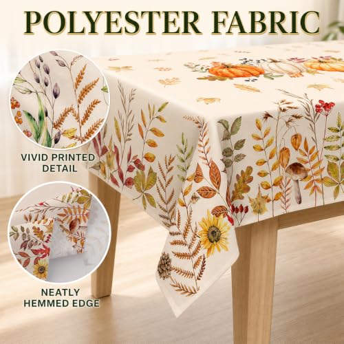 Autumn Leaves Border Fall Tablecloth 60 x 102 Inches - Water-Resistant Fabric