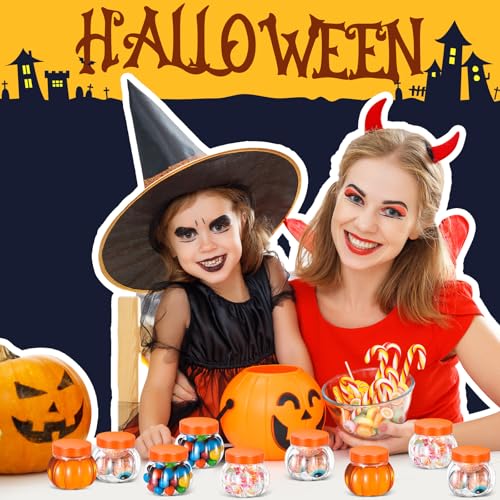 60 Pack Halloween Pumpkin Candy Jars - 5 oz Plastic Containers with Lids, Orange - Fall & Thanksgiving Decor
