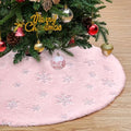 Pink Christmas Tree Skirt 48 Inch Silver Sequin Snowflakes Faux Fur