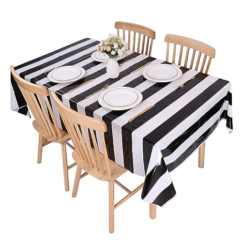 Kesfey Black Horizontal Striped Tablecloth 3 Pack - Waterproof Picnic Cover