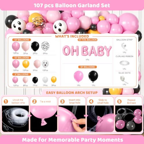 Pink Halloween Baby Shower Decorations Set - 296 Pieces for 24 Guests