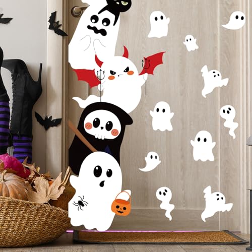 Ghost Halloween Door Stickers - Cute Ghost Wall Decals for Indoor Outdoor Decoration, 35.4 x 11.8 Inches, 2 Sheets