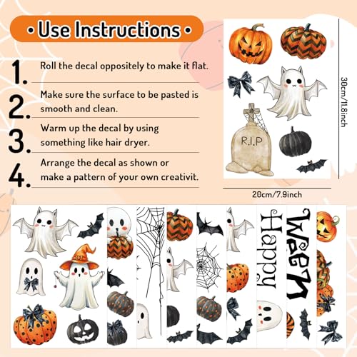 Halloween Wall Decals Set - Spooky Ghost Pumpkin Bat Spider Web Stickers for Home & Party Decor