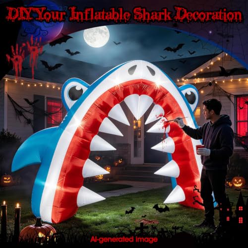 13FT Blue Shark Inflatable Arch for Halloween Yard Lawn Decor - Eye-Catching Entrance