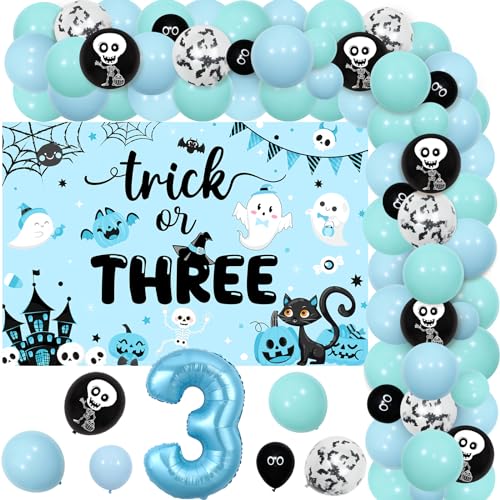 Halloween 3rd Birthday Party Decorations Balloon Garland Kit with Number 3 Foil Balloon for Boy Trick or Treat
