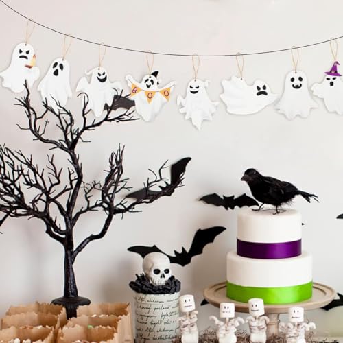 Halloween Ghost Wooden Ornaments - Classic-1 20Pcs Spooky Tree Decorations
