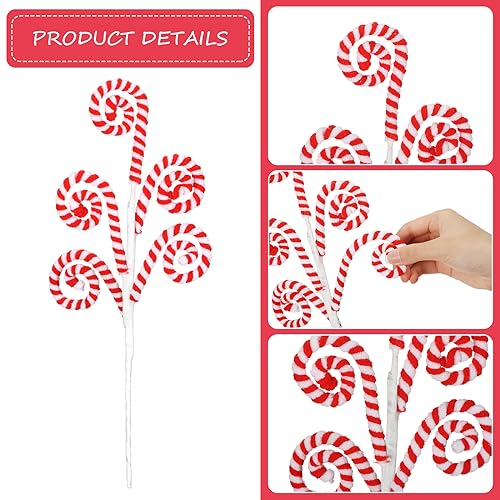 Candy Cane Christmas Tree Picks - Red & White 16-Inch Set of 12 - Holiday Decor
