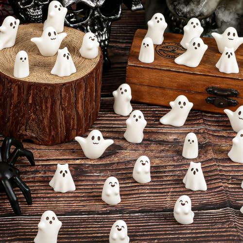 Mini Ghost Figurines Set - Halloween Resin Decorations, 60 Pieces