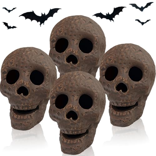 Light Brown Ceramic Skull Fire Pit Decor Set - Reusable Halloween Skeleton Props