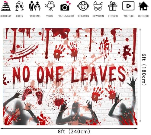 No One Leaves Halloween Wall Backdrop - White Brick Pattern, 8x6ft - Variation of THIS listing
