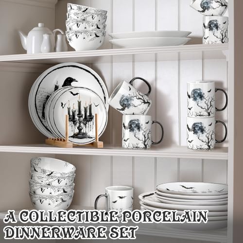Halloween Gothic Dinnerware Set - Ceramic 16 Pcs Serve 4 Guests - Pickmesh
