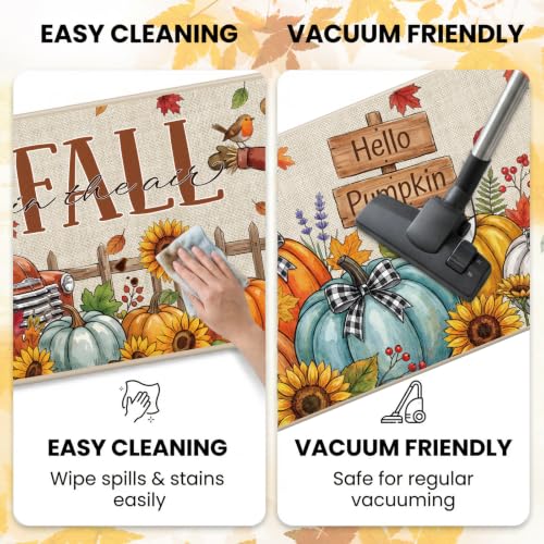 Hello Fall Autumn Scarecrow Kitchen Mat Set of 3 - Farmhouse Style Rug