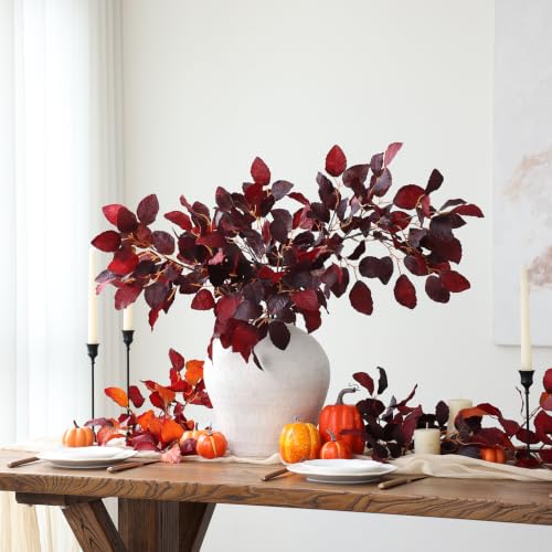 Artificial Fagus Stems - Burgundy Silk Leaves 35 Inch Bulk Fall Decor for Centerpieces