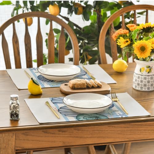 Sea Shell Starfish Placemats Set of 4 - 12x18 Inch Beige Ocean Table Decor