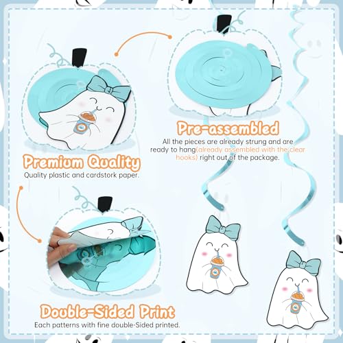 Halloween Ghost & Pumpkin Hanging Decorations - Blue & White Spooky Ceiling Streamers Set