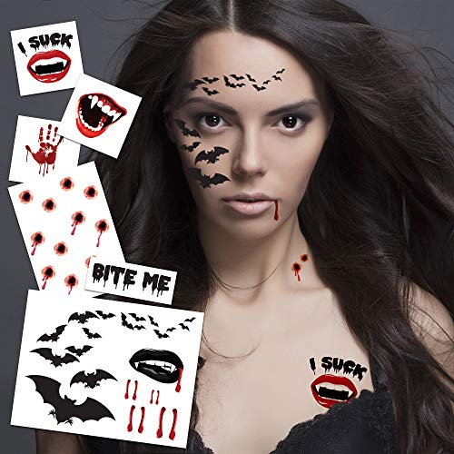 Vampire Temporary Tattoo Kit with Bite Marks Bats Blood Drops Fun Phrases - Vampire Variation