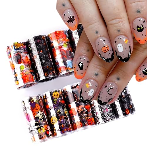 Halloween Nail Foil Transfer Stickers Set - Halloween Style 3, Pumpkin Skull & Bat Design