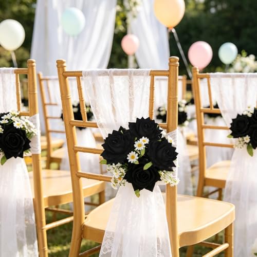 Black Velvet Roses Artificial Flower Heads - 18pcs Faux Roses with Stems for Gothic Wedding & Halloween Decor
